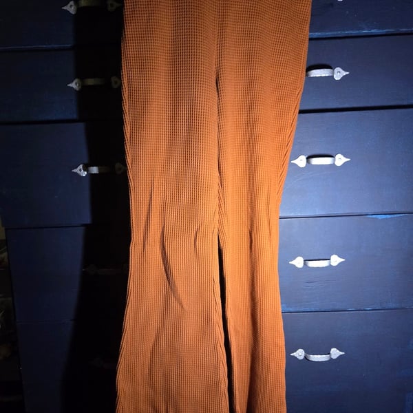 Aerie Waffle Knit Flare Lounge Pants Size Large Regular Burnt Orange