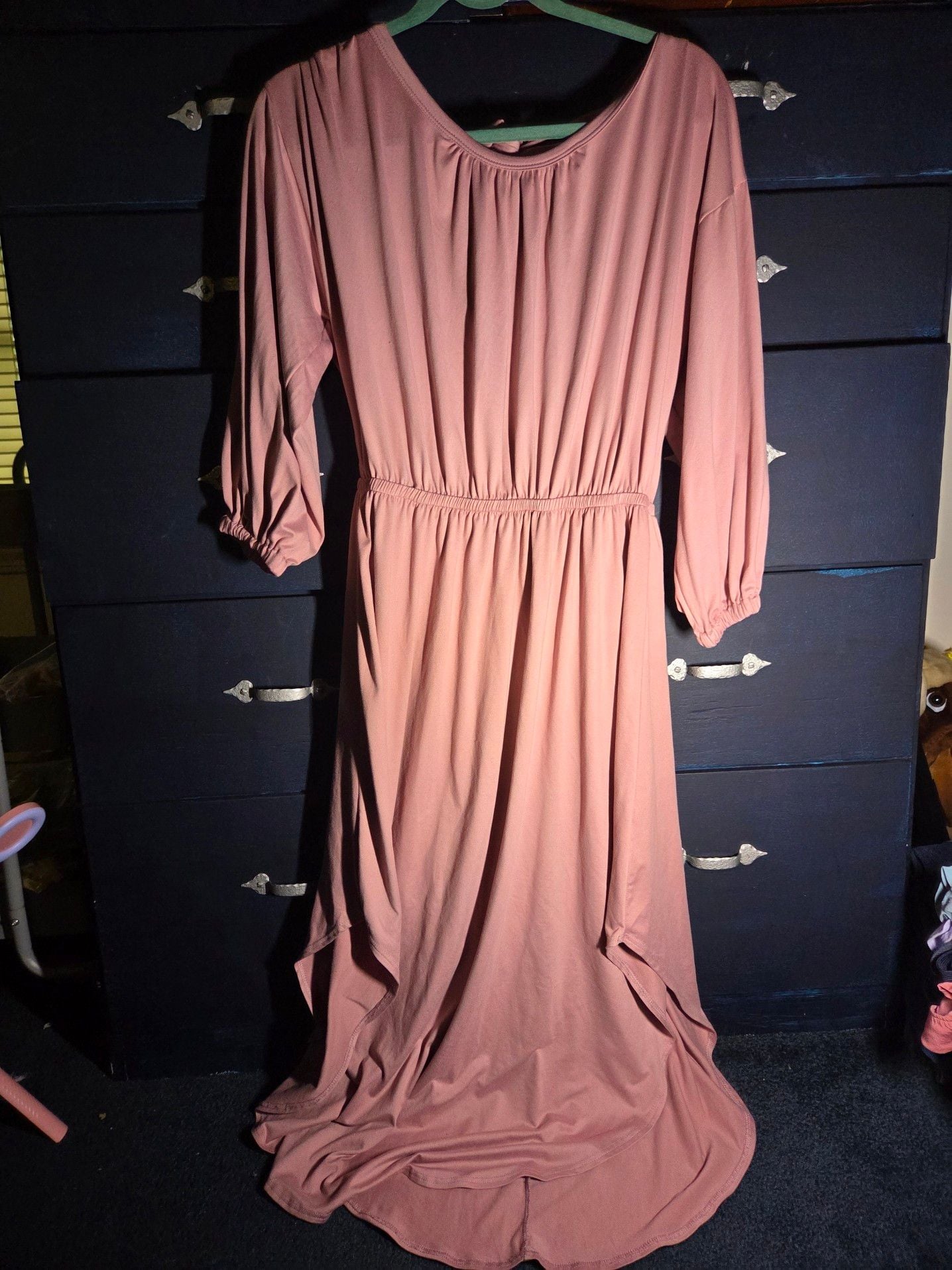 Entro Dusty Rose Pink Long Sleeve High-Low Maxi Dress with Tie Back 2