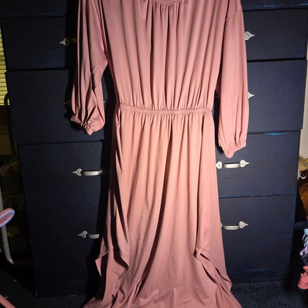 Entro Dusty Rose Pink Long Sleeve High-Low Maxi Dress with Tie Back