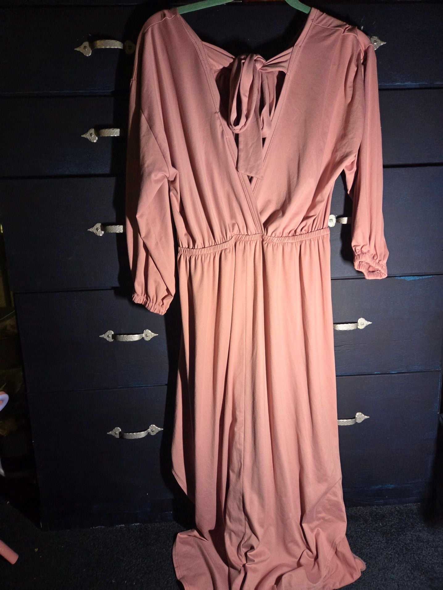 Entro Dusty Rose Pink Long Sleeve High-Low Maxi Dress with Tie Back 3