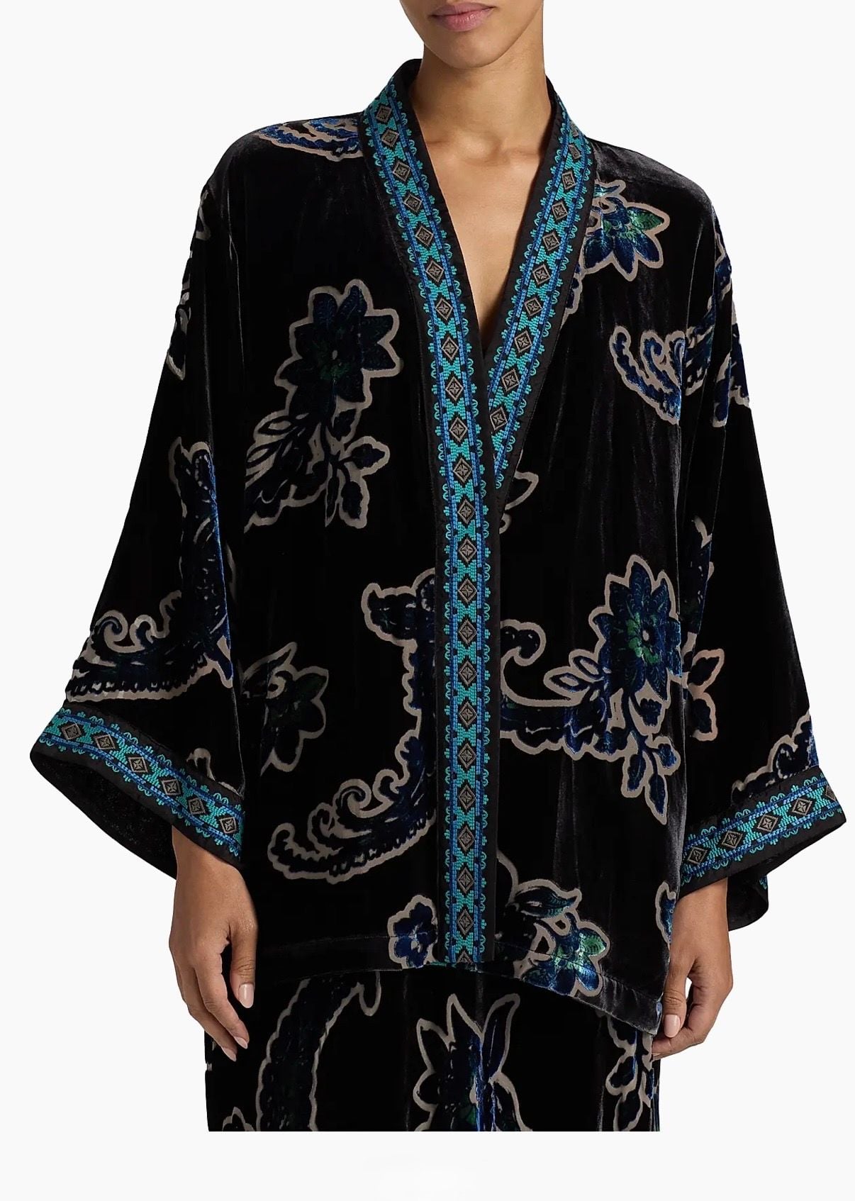 Johnny Was Merham Monade Burnout Velvet Kimono Size S Navy Floral NWT 2