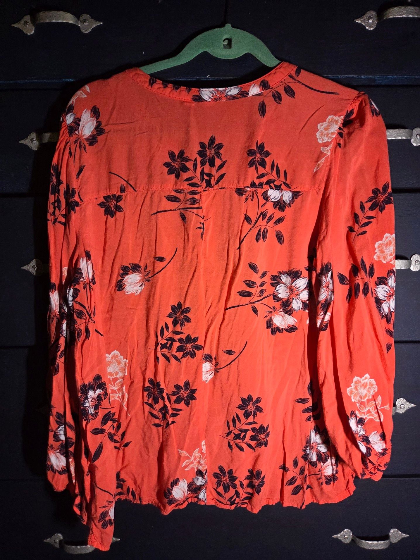 Gap Women's Orange Floral Print Long Sleeve Button Front Blouse Size XL 3