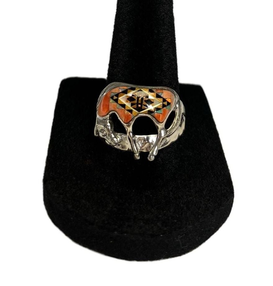 Vintage Sterling Silver Southwestern Multi-Stone Inlay Horse Ring Size 9 7