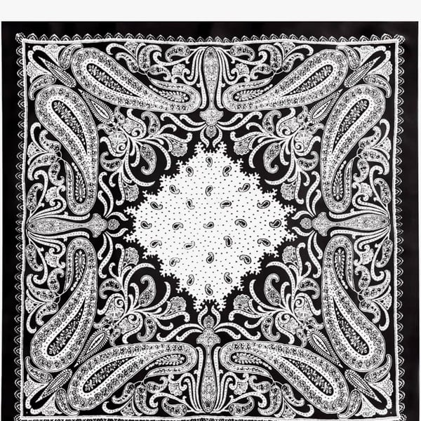 Black and White Paisley Print Silk-Like Square Head Scarf Bandana 27.5"