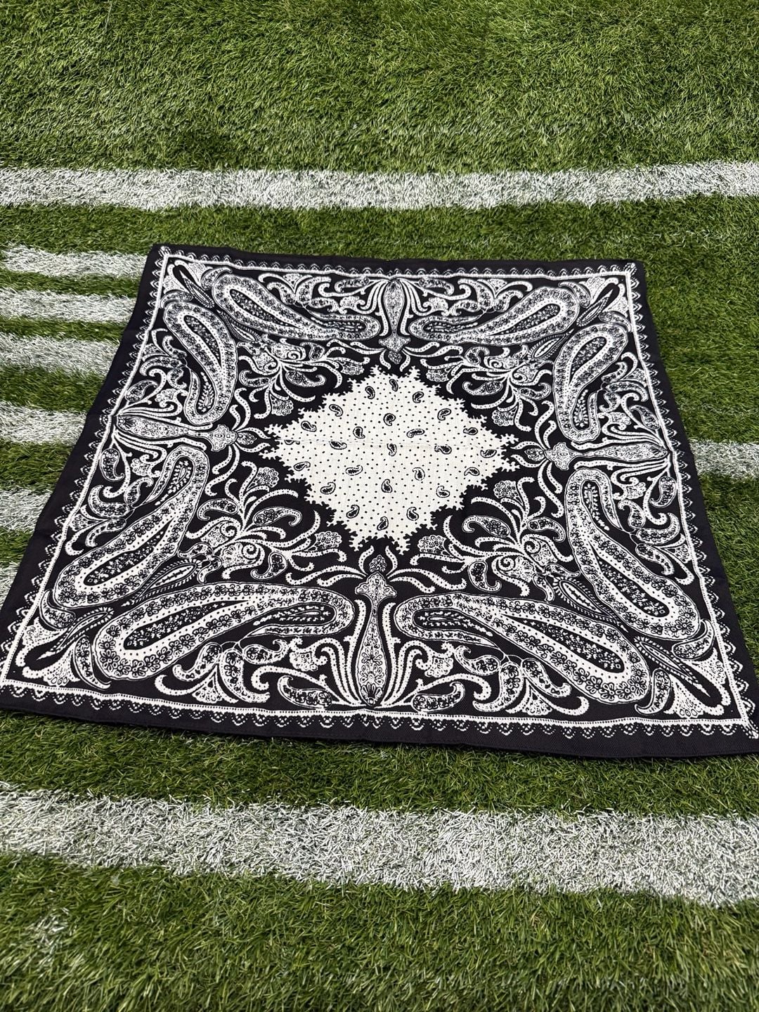 Black and White Paisley Print Silk-Like Square Head Scarf Bandana 27.5" 4