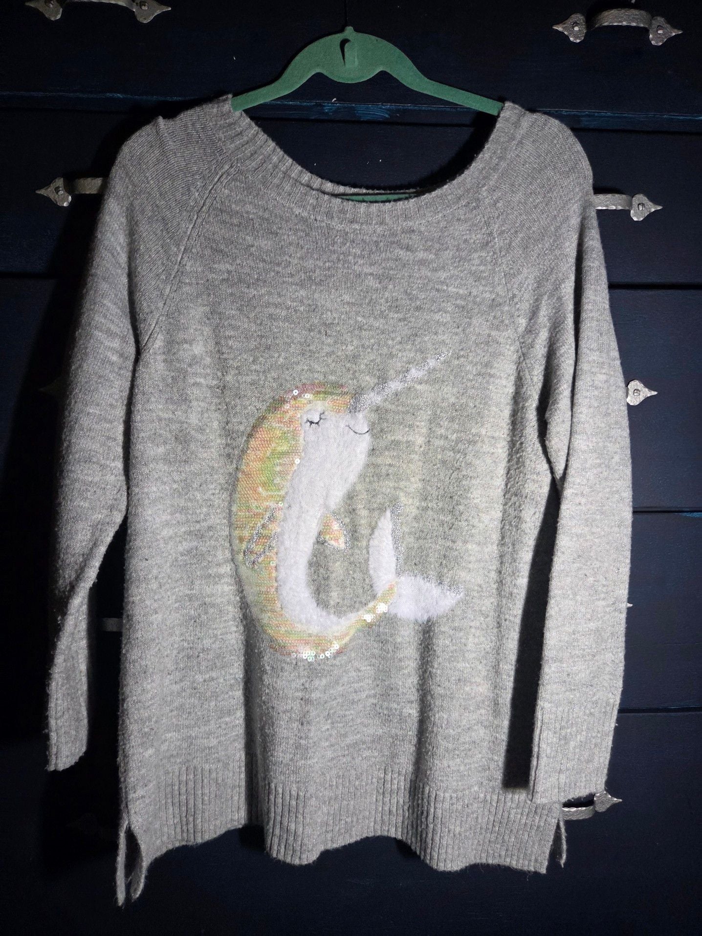 LC Lauren Conrad Gray Sequin Narwhal Tunic Sweater Size L 2