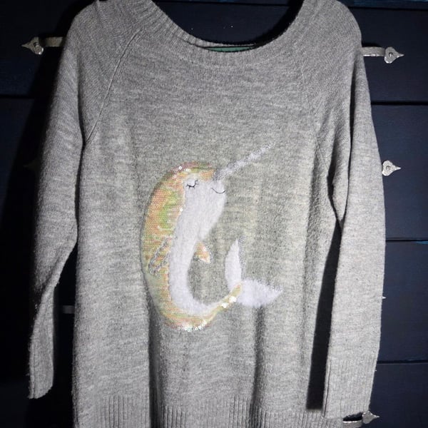 LC Lauren Conrad Gray Sequin Narwhal Tunic Sweater Size L