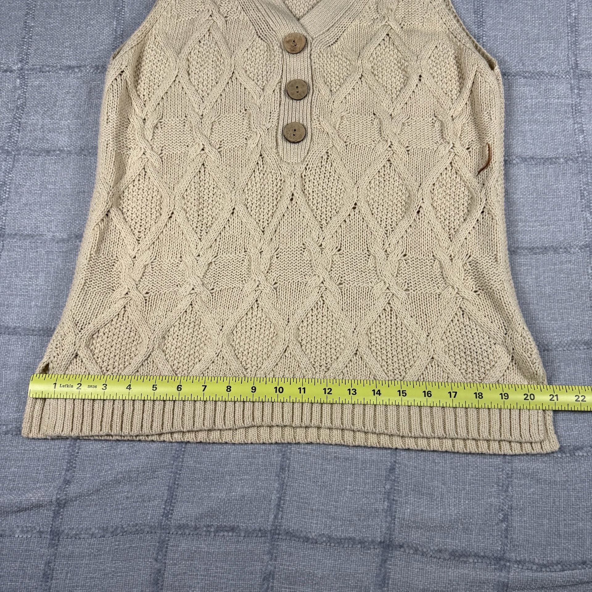 Tribal Beige Cable Knit Button Up V-Neck Tank Top Sweater Vest 4