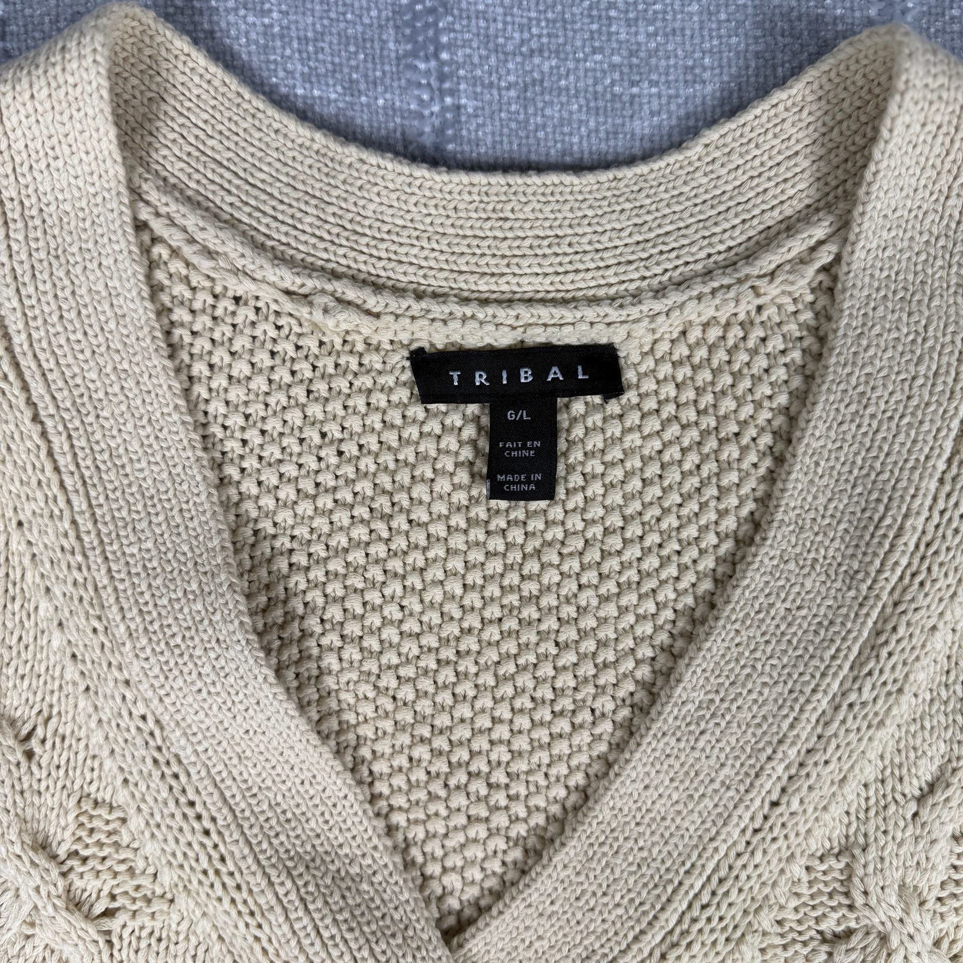 Tribal Beige Cable Knit Button Up V-Neck Tank Top Sweater Vest 8