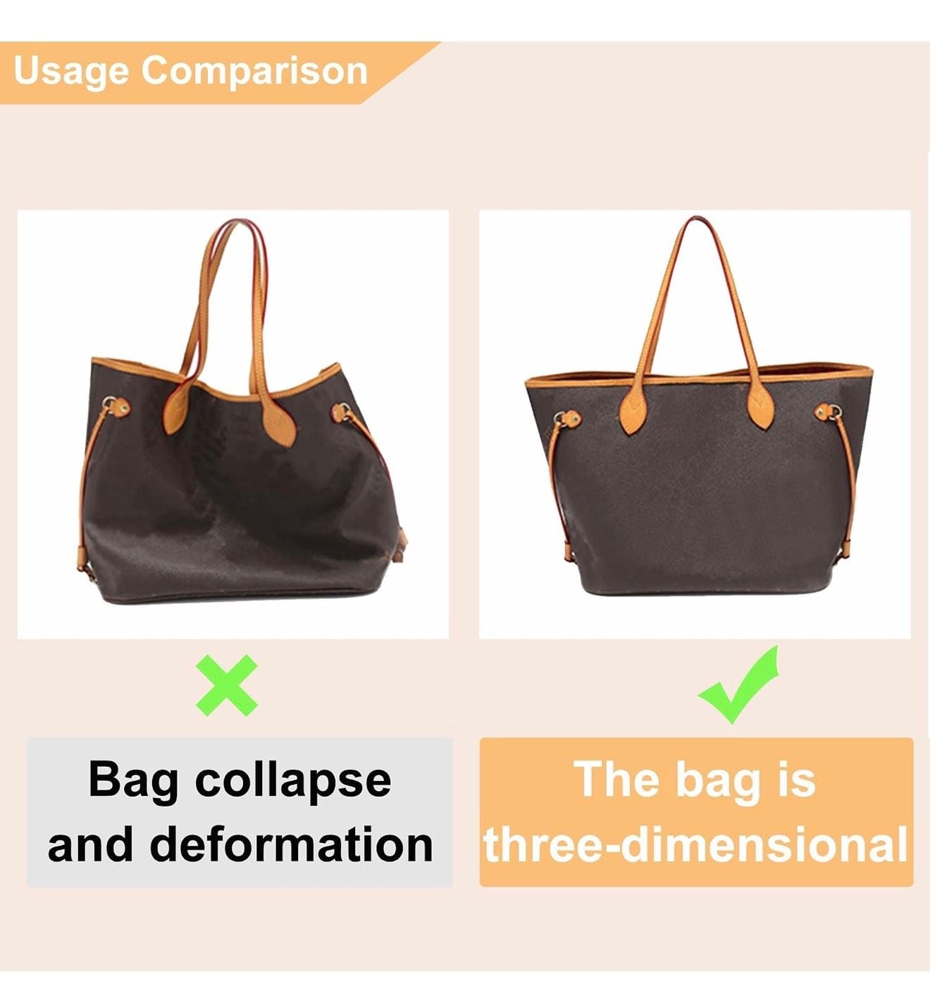 Purse Organizer Insert Tote Bag Insert with Zipper Medium Black 10