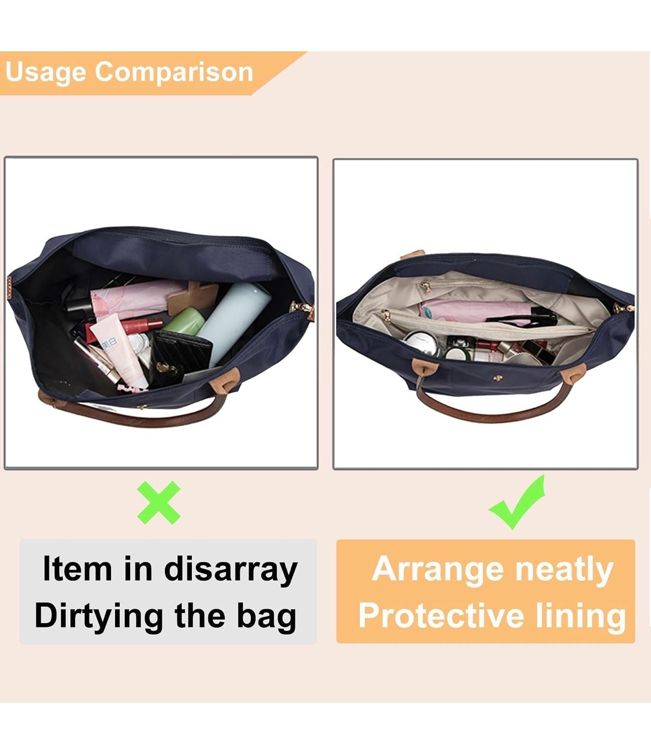 Purse Organizer Insert Tote Bag Insert with Zipper Medium Black 11