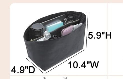 Purse Organizer Insert Tote Bag Insert with Zipper Medium Black 12