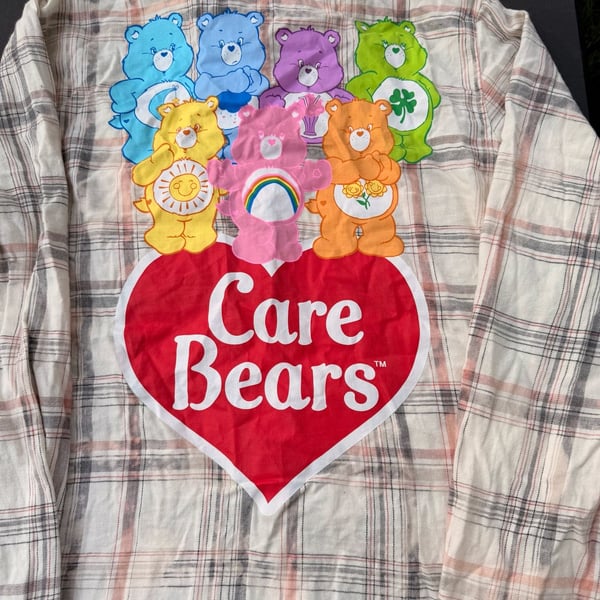 Care Bears Plaid Flannel Button Down Long Sleeve Shirt with Back Graphic XL