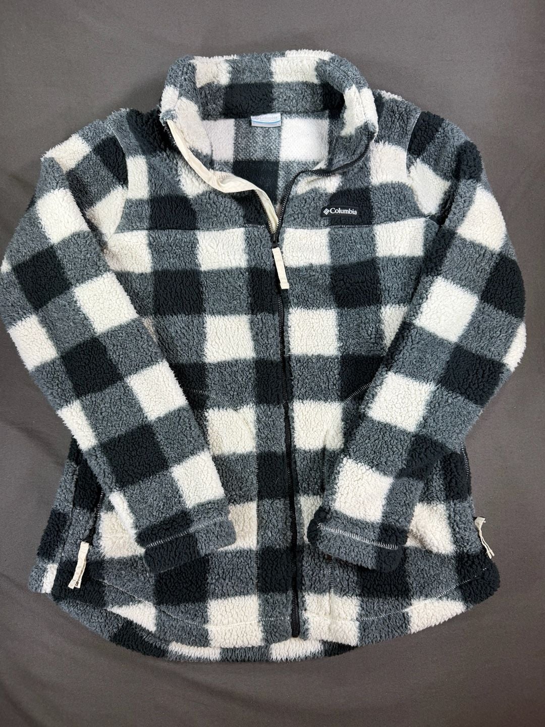 Columbia Women's West Bend Full Zip Sherpa Fleece Jacket Chalk Check Print Large 2