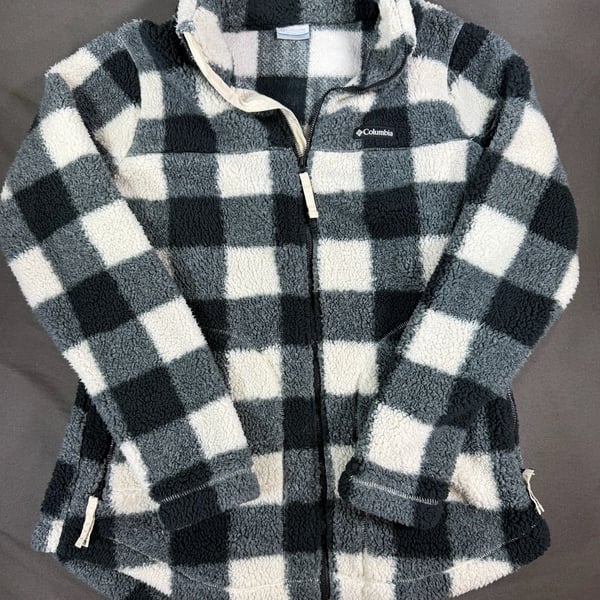 Columbia Women's West Bend Full Zip Sherpa Fleece Jacket Chalk Check Print Large