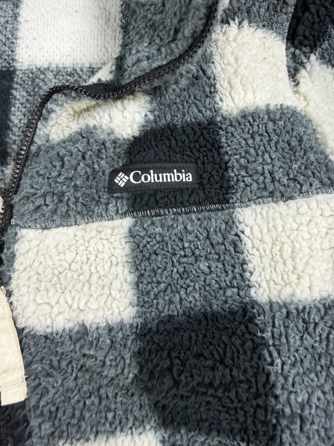 Columbia Women's West Bend Full Zip Sherpa Fleece Jacket Chalk Check Print Large 4
