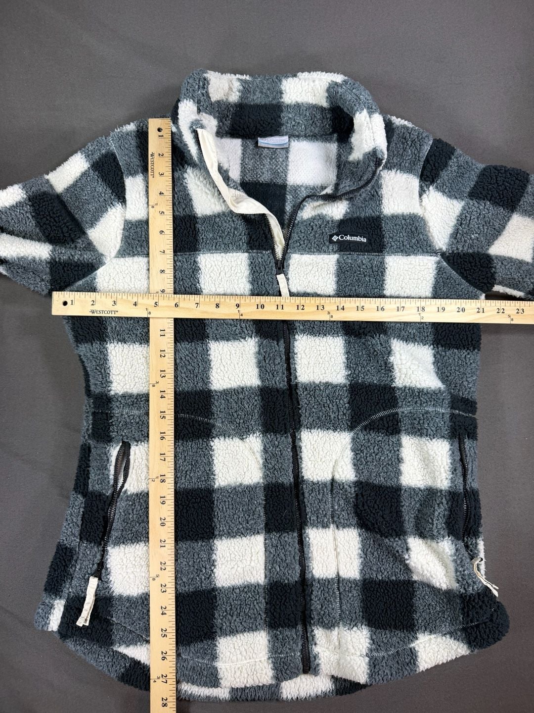 Columbia Women's West Bend Full Zip Sherpa Fleece Jacket Chalk Check Print Large 7
