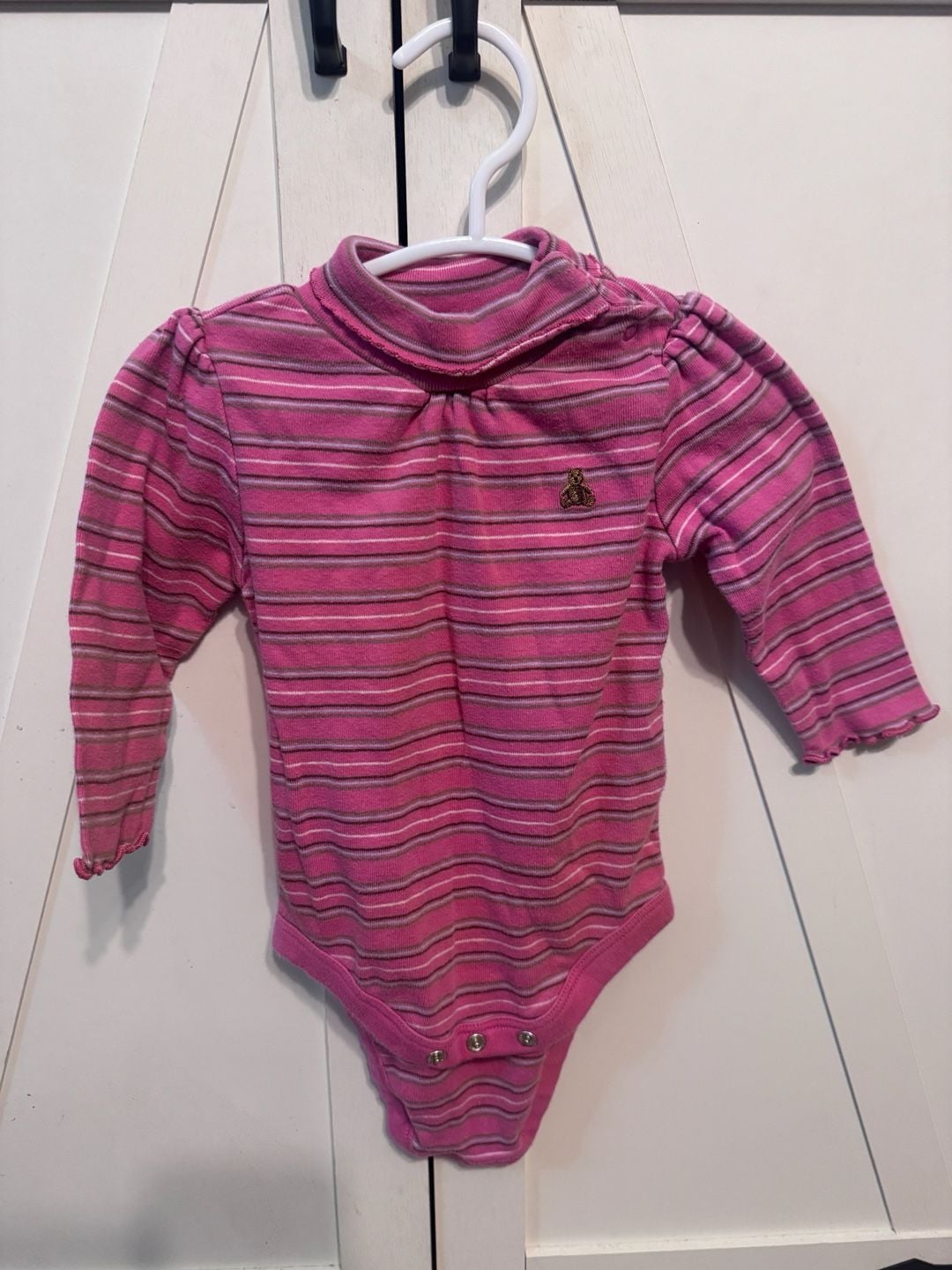 Vintage Baby Gap 3-6M Pink Striped Brannan Bear Turtleneck Bodysuit Y2K 2