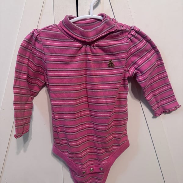 Vintage Baby Gap 3-6M Pink Striped Brannan Bear Turtleneck Bodysuit Y2K