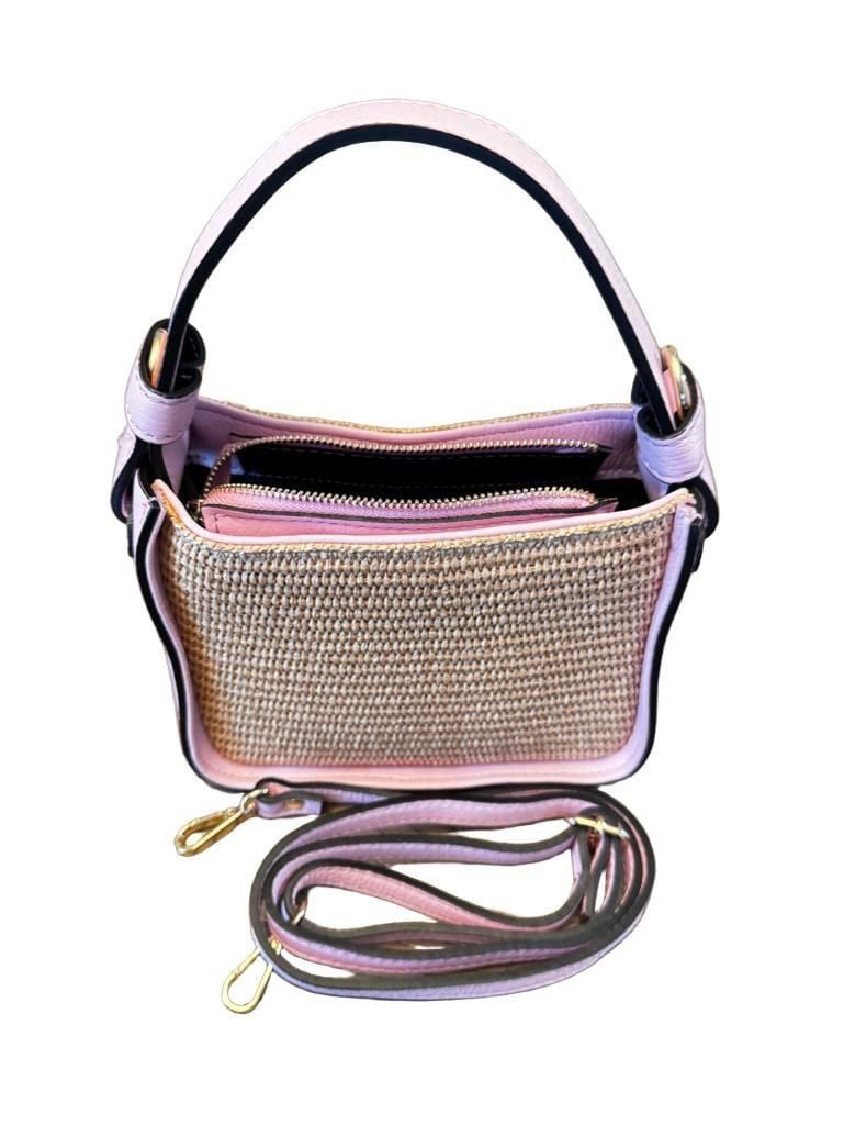 Borse In Pelle Genuine Leather Pink and Straw Shoulder Bag Made in Italy 1220 2