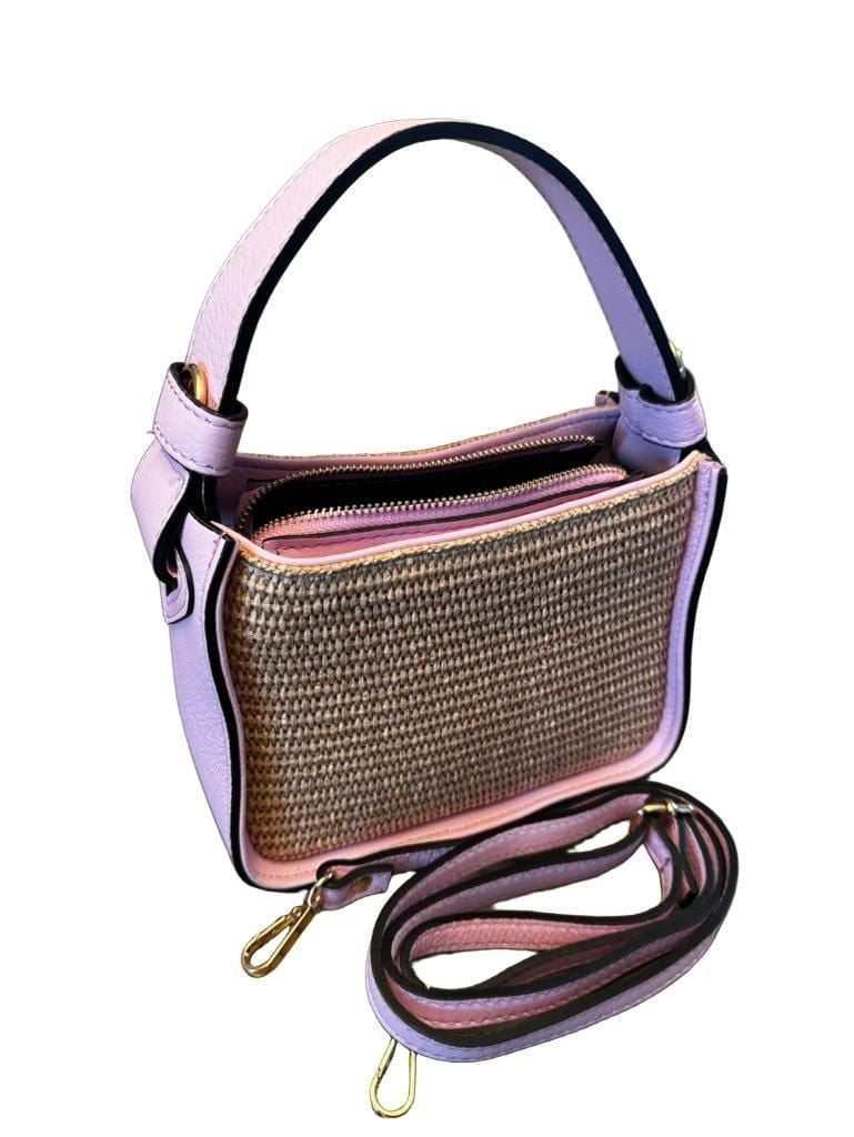 Borse In Pelle Genuine Leather Pink and Straw Shoulder Bag Made in Italy 1220 3
