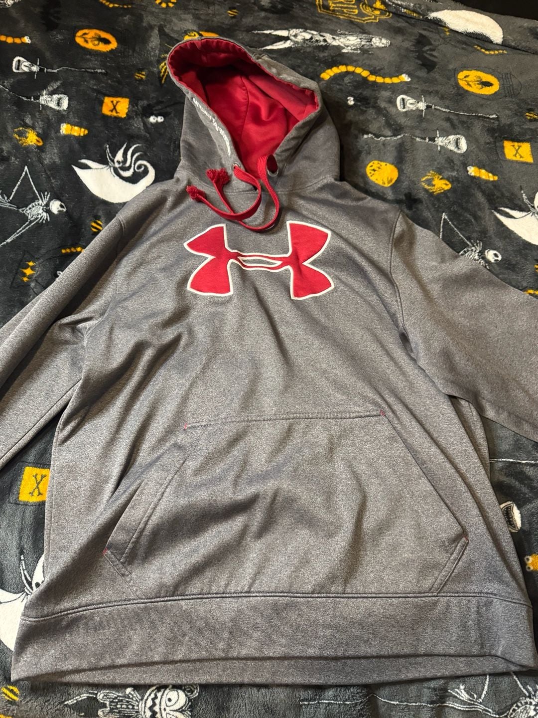 Under Armour Gray and Red Big Logo Loose Fit Hoodie Sweatshirt Size Large 2