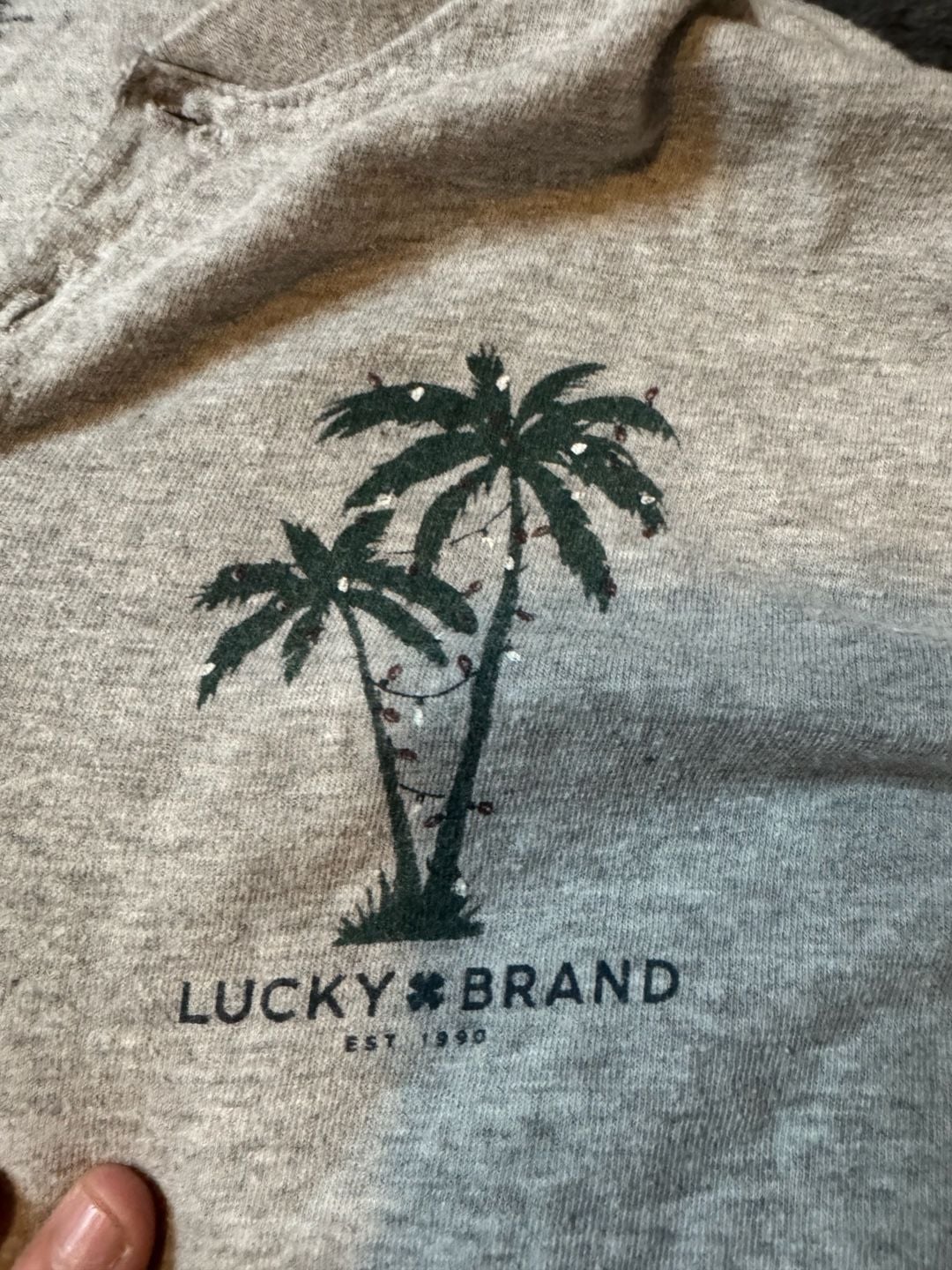 Lucky Brand Gray Long Sleeve Henley Shirt with Palm Tree Graphic Size Medium 3