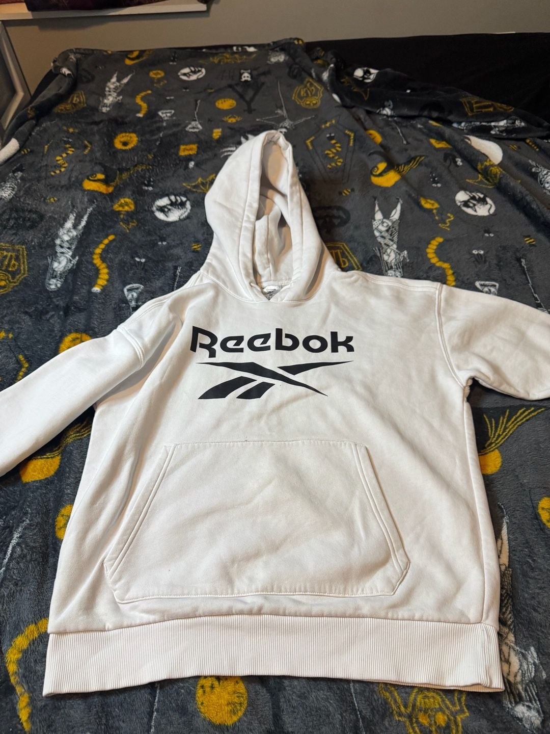 Reebok Identity Logo White French Terry Pullover Hoodie Size M 2