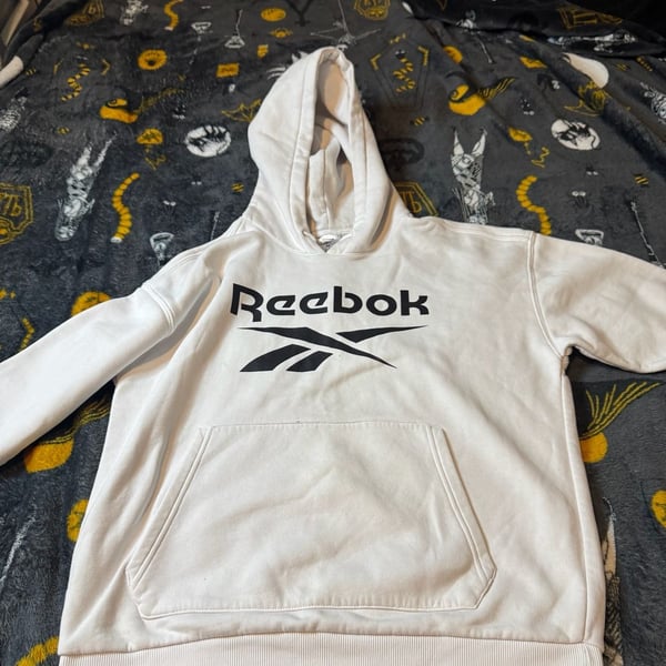 Reebok Identity Logo White French Terry Pullover Hoodie Size M