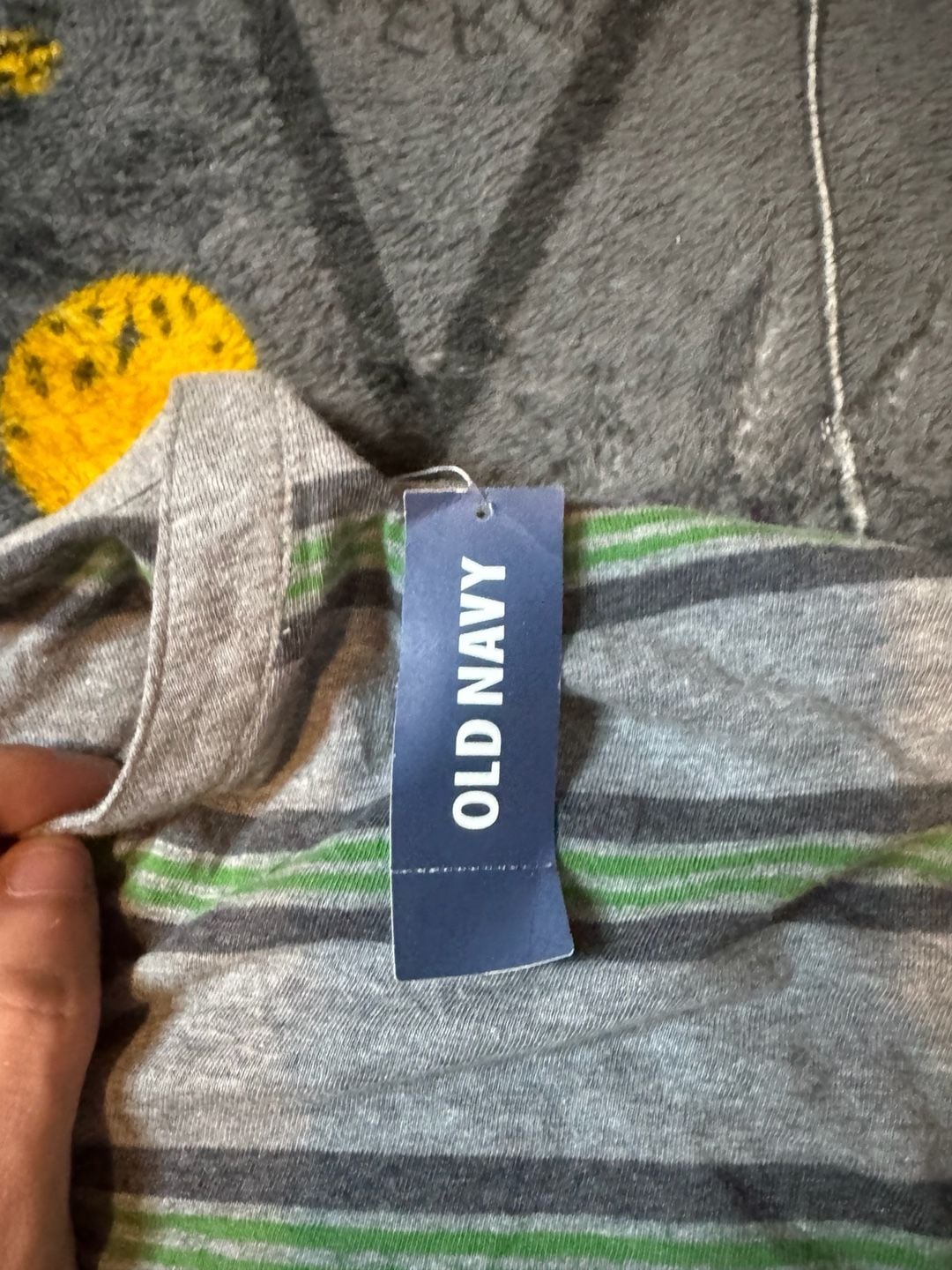 Old Navy Men's Gray and Green Striped Short-Sleeve Henley T-Shirt 5