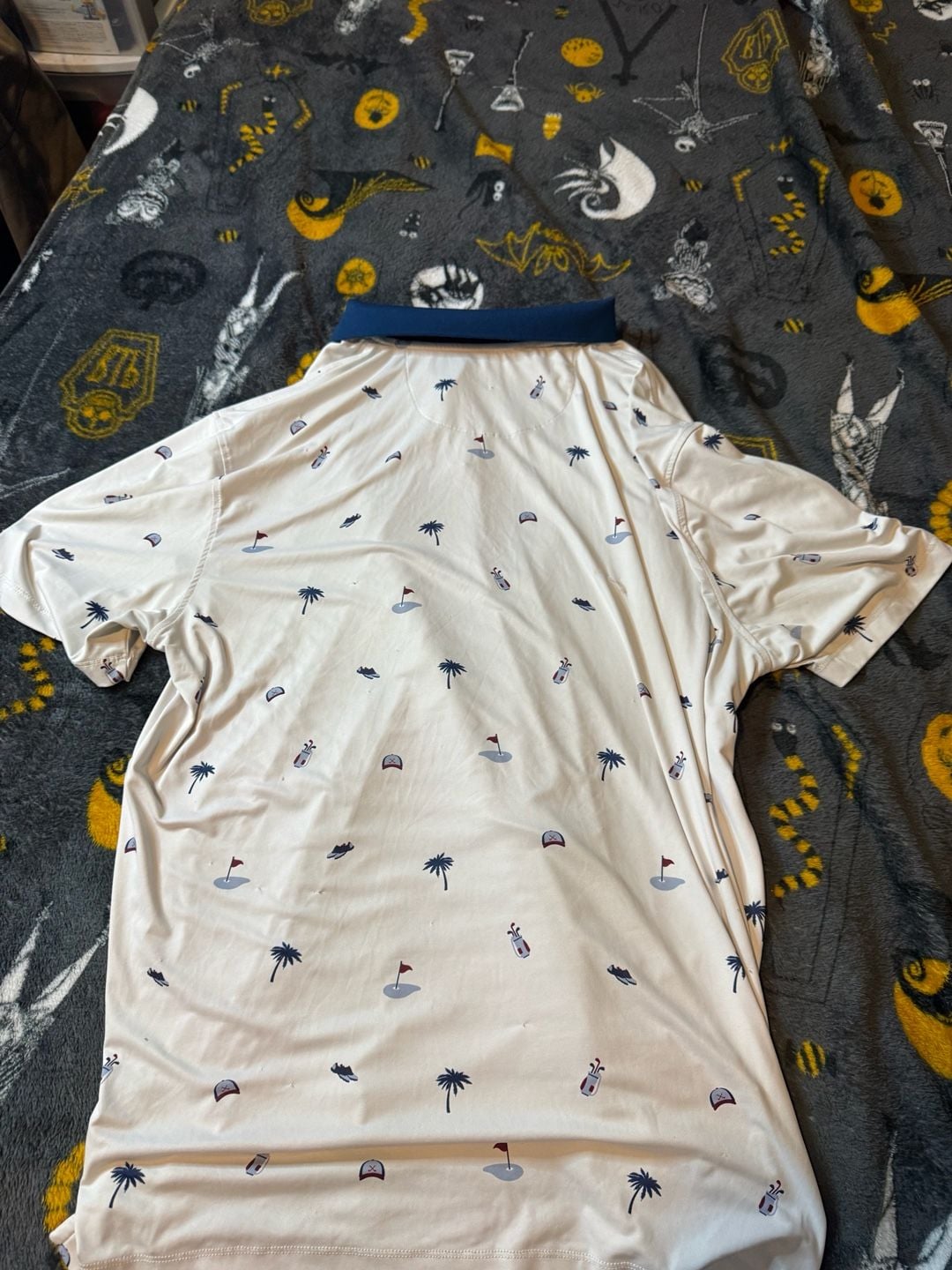 Unbranded Golf Print Short Sleeve Polo Shirt White Blue Size XL 4
