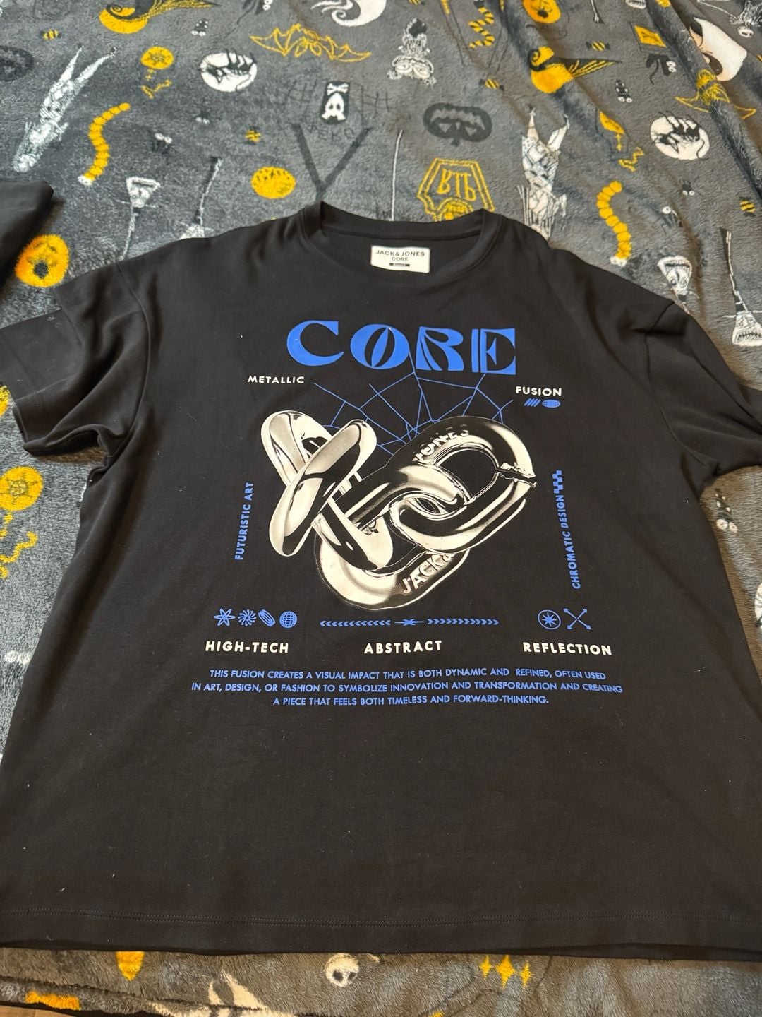 Jack & Jones Core Boxy Fit Black T-Shirt with Metallic Fusion Graphic 2