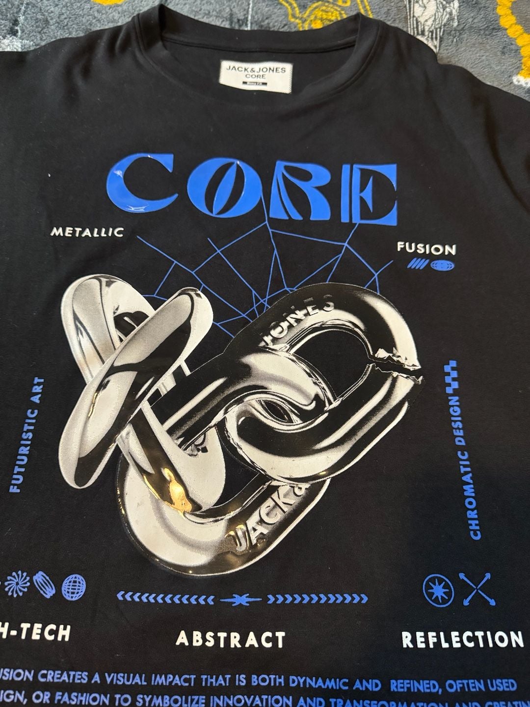 Jack & Jones Core Boxy Fit Black T-Shirt with Metallic Fusion Graphic 3