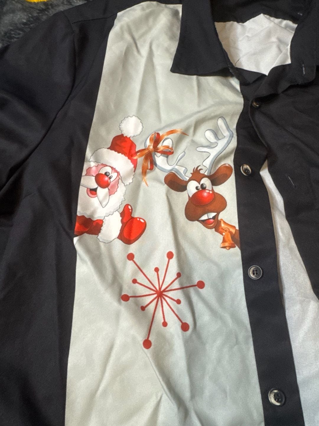 Hawaiian Shirts Christmas Santa & Reindeer Bowling Shirt Size L 3
