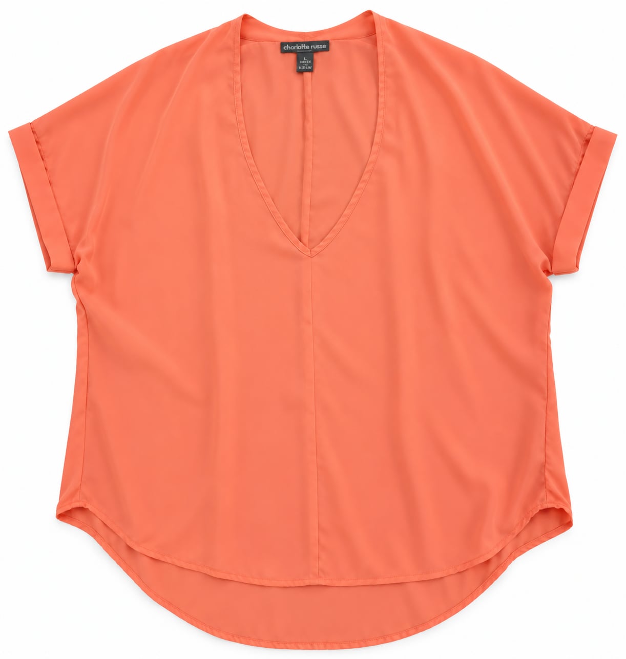 Charlotte Russe V-Neck Placket Short Sleeve Top in Coral Orange Size L 3