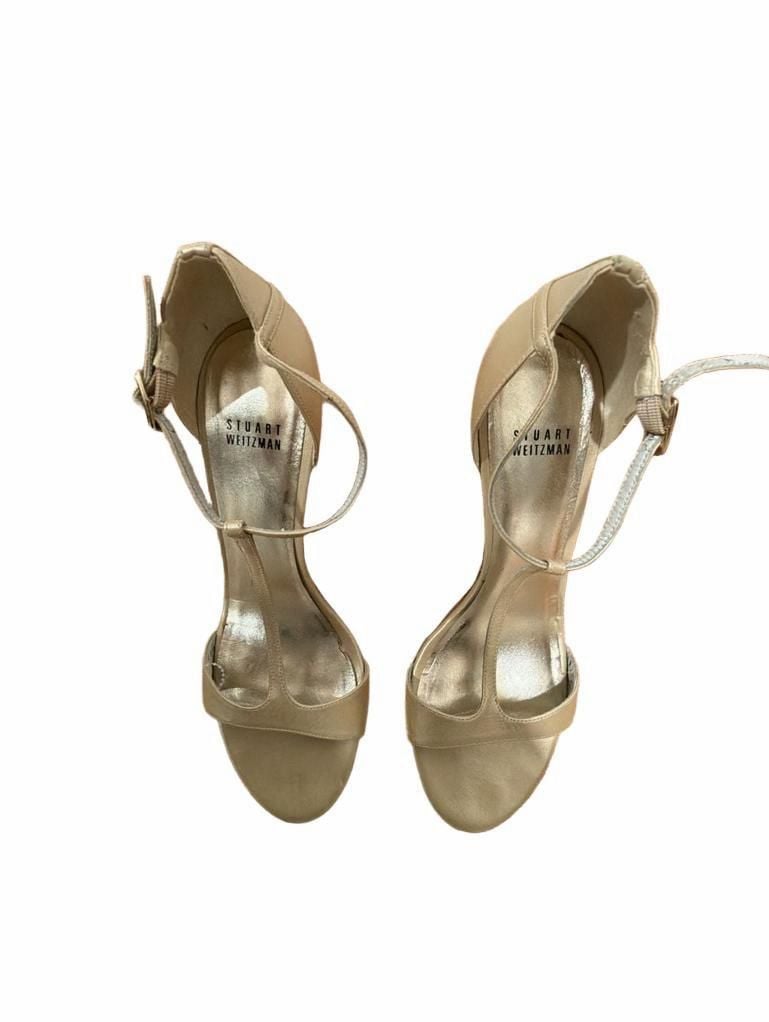 Stuart Weitzman Nude Leather T-Strap Stiletto Heels 2