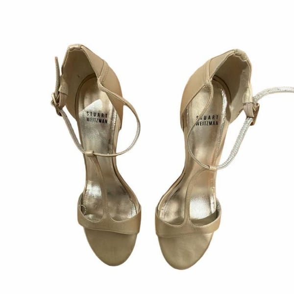 Stuart Weitzman Nude Leather T-Strap Stiletto Heels