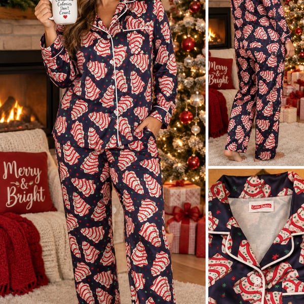 Little Debbie Christmas Tree Cake Silky Satin Pajama Set XL