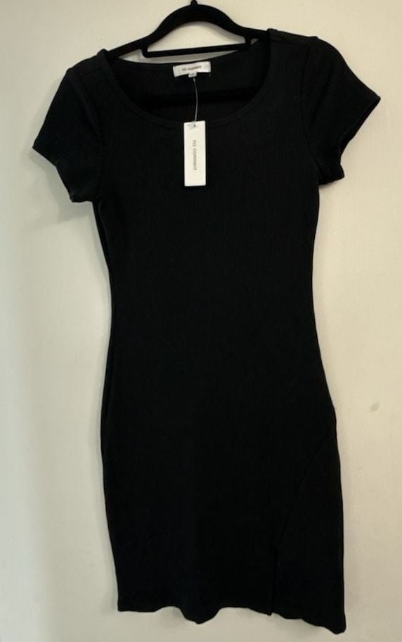 No Comment Women's Short Sleeve Ribbed Scoop Neck Bodycon Dress Side Slit Size 2