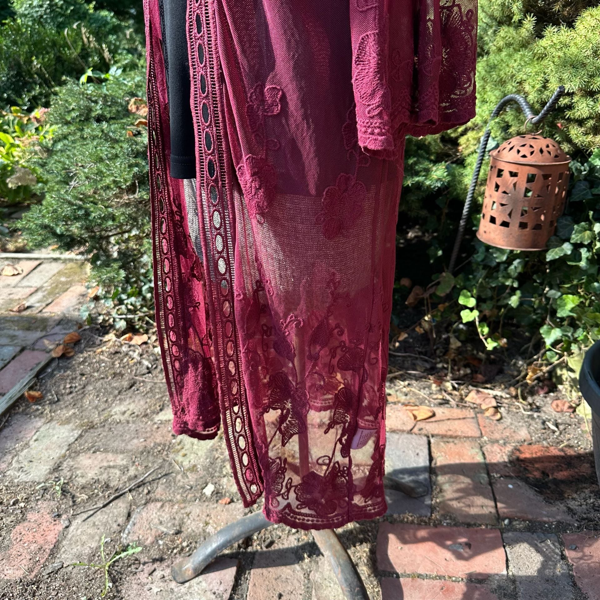 Belle Tweed Sheer Lace Kimono Duster Cardigan Burgundy Whimsygoth 5