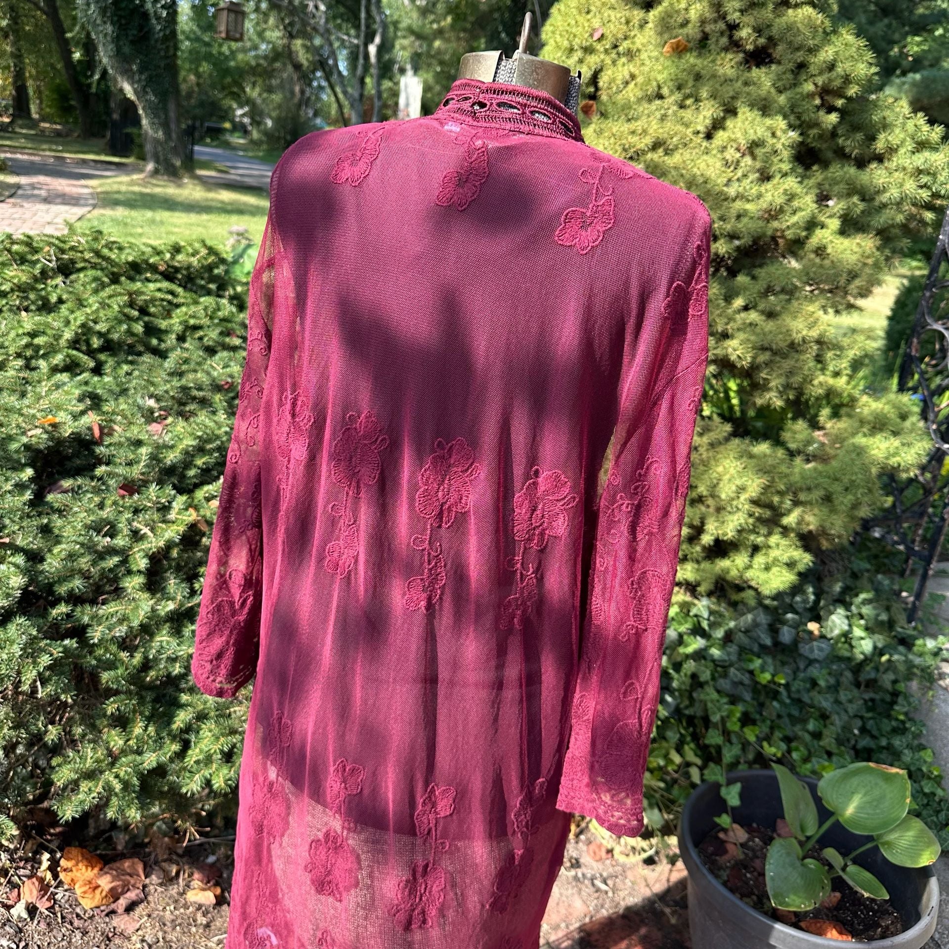 Belle Tweed Sheer Lace Kimono Duster Cardigan Burgundy Whimsygoth 6