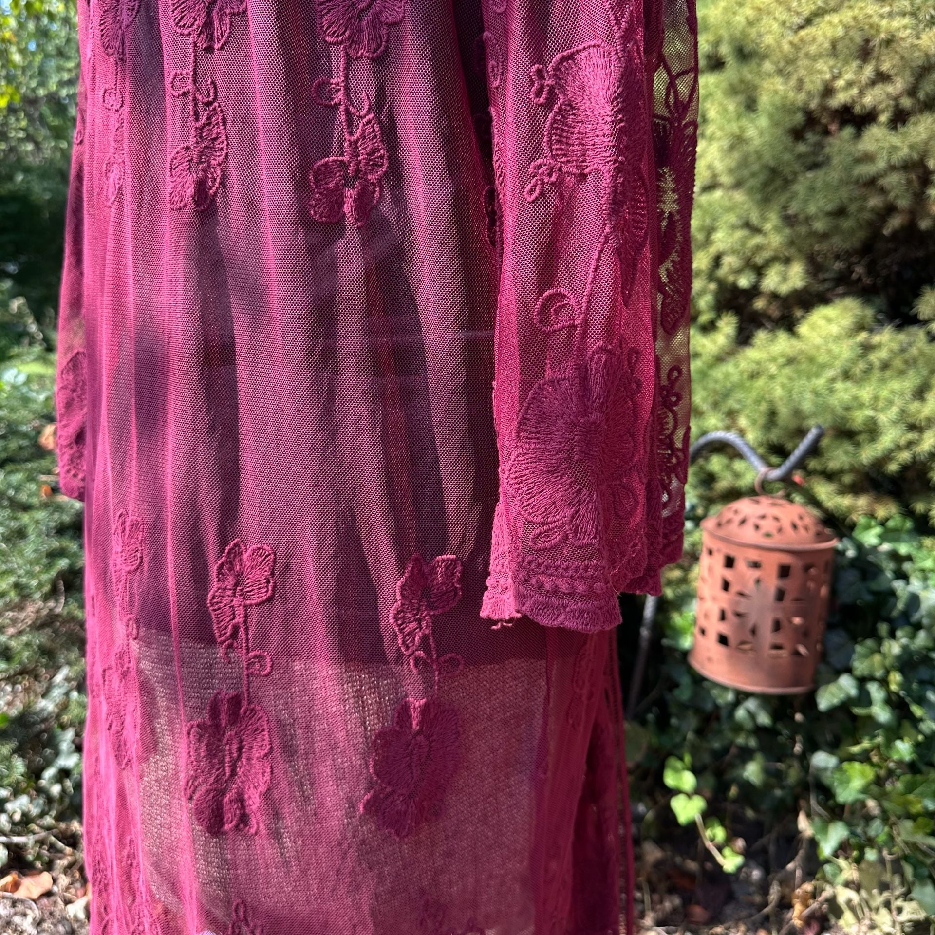 Belle Tweed Sheer Lace Kimono Duster Cardigan Burgundy Whimsygoth 7