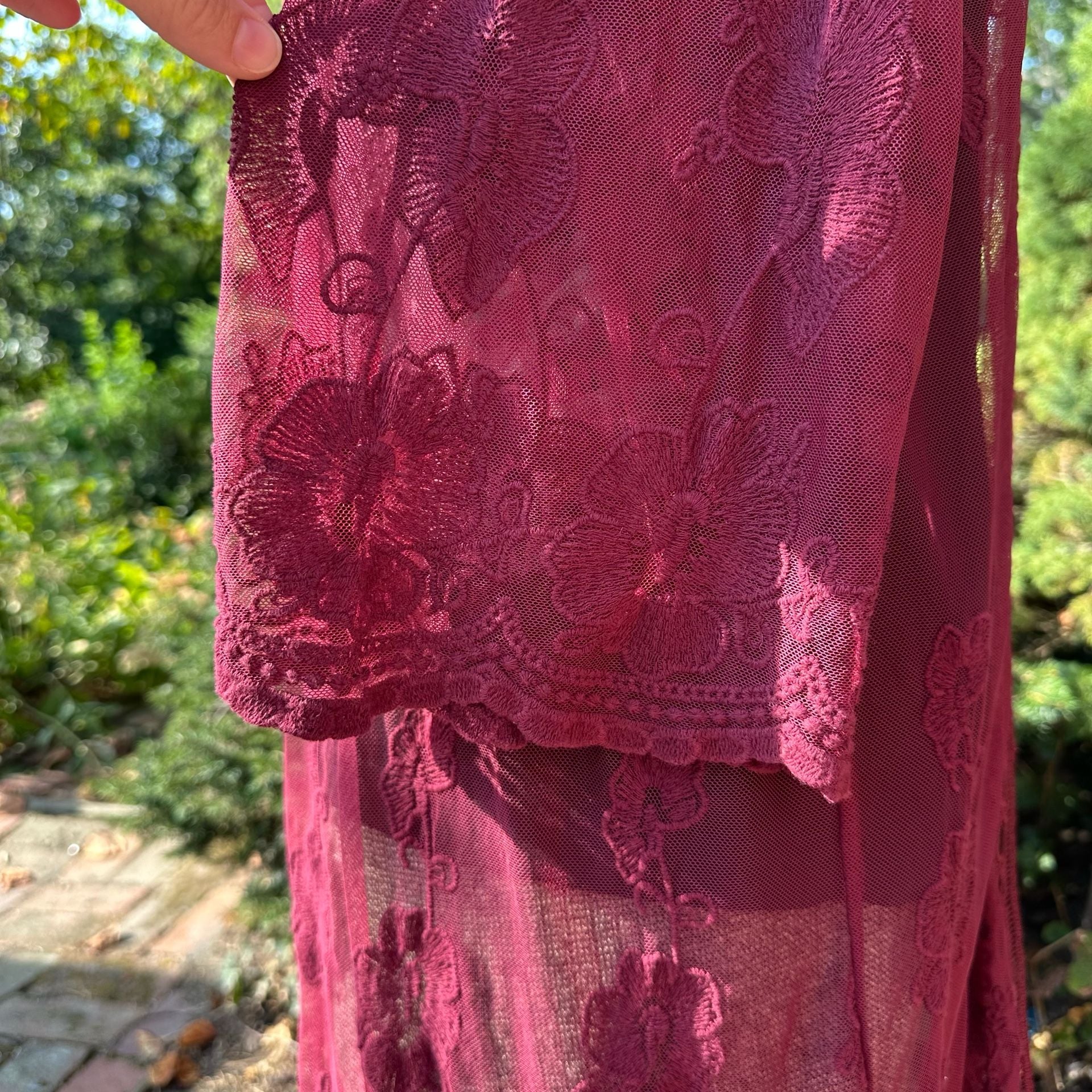 Belle Tweed Sheer Lace Kimono Duster Cardigan Burgundy Whimsygoth 9