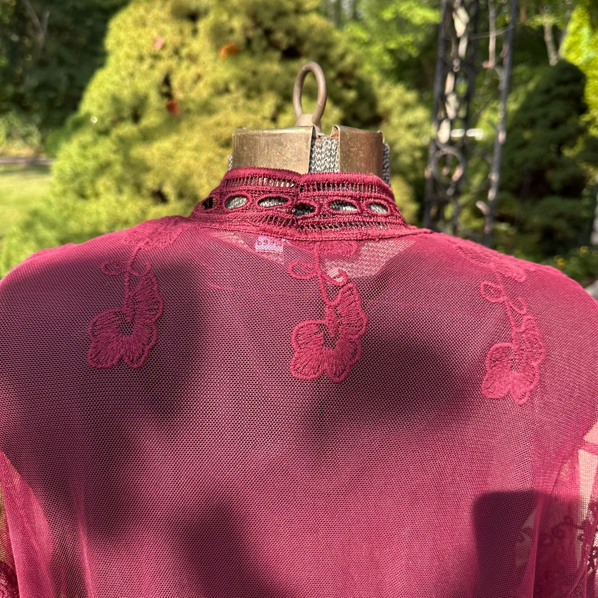 Belle Tweed Sheer Lace Kimono Duster Cardigan Burgundy Whimsygoth 10