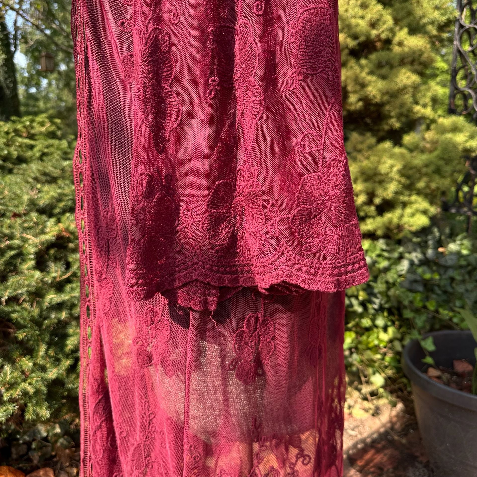 Belle Tweed Sheer Lace Kimono Duster Cardigan Burgundy Whimsygoth 11