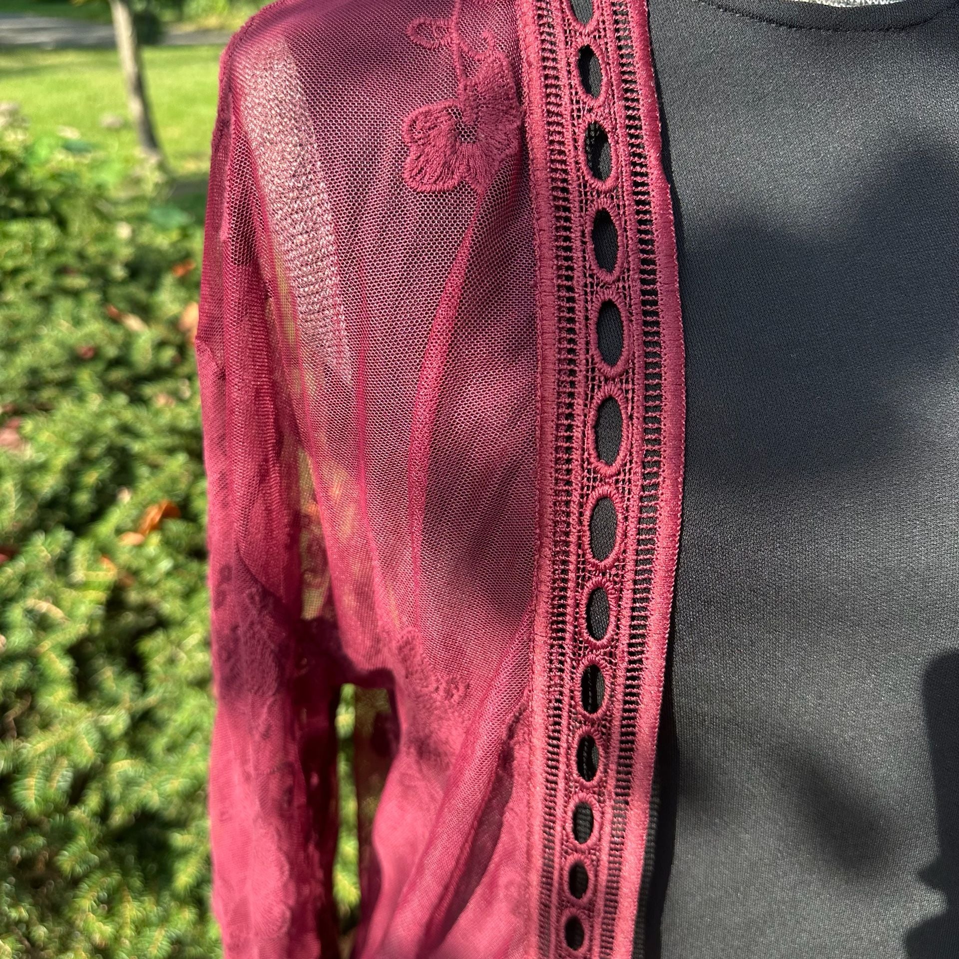 Belle Tweed Sheer Lace Kimono Duster Cardigan Burgundy Whimsygoth 13