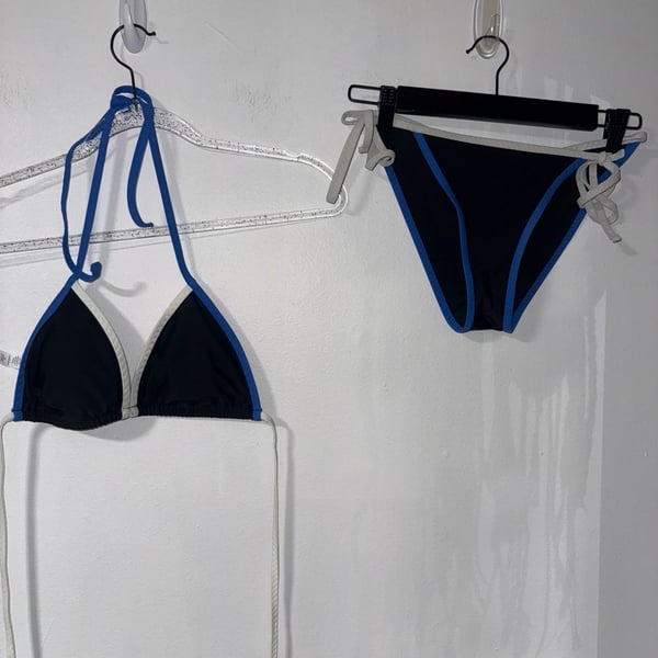 Aerie Triangle Bikini Set Black Blue White Size M