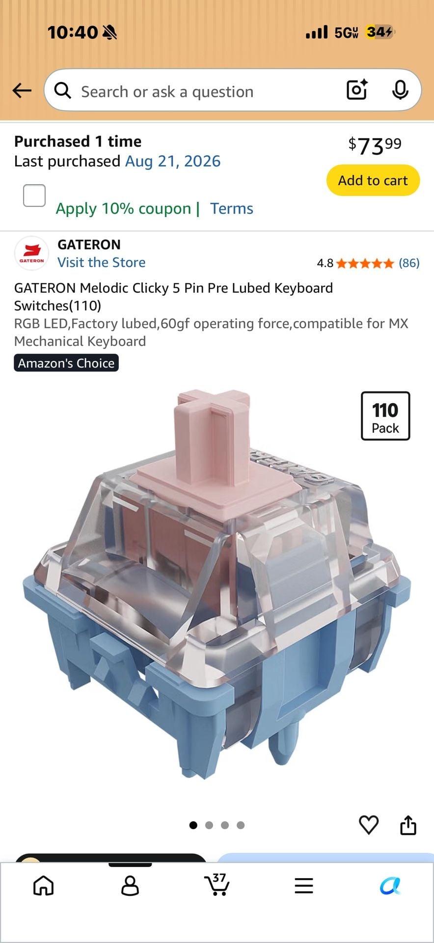GATERON Melodic Clicky (110pcs ) Oil King Series Keyboard Switches(35pcs) bundle 2