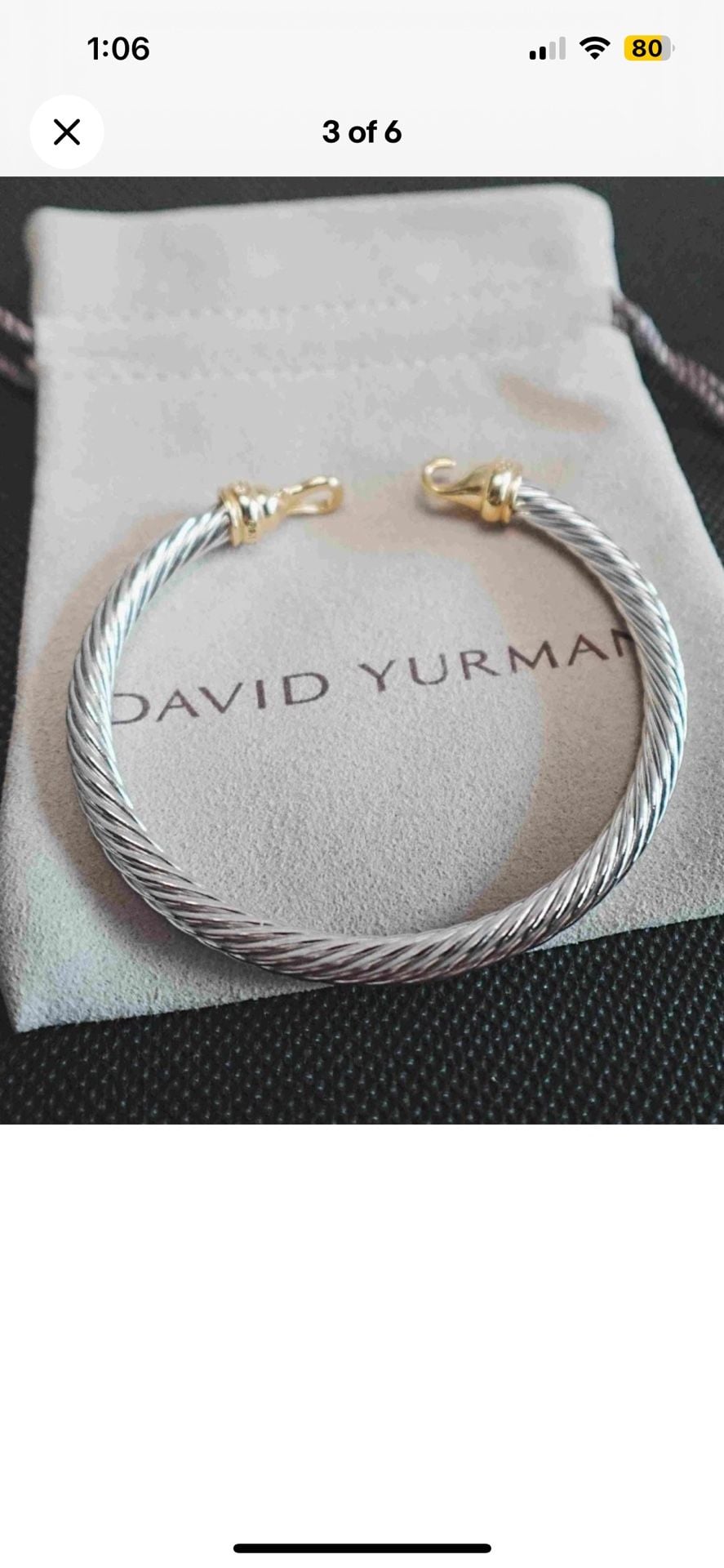 David Yurman Sterling Silver and 18K Yellow Gold Diamond Buckle Clasp Cable Bracelet 2