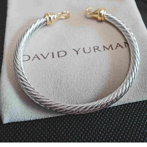 David Yurman Sterling Silver and 18K Yellow Gold Diamond Buckle Clasp Cable Bracelet